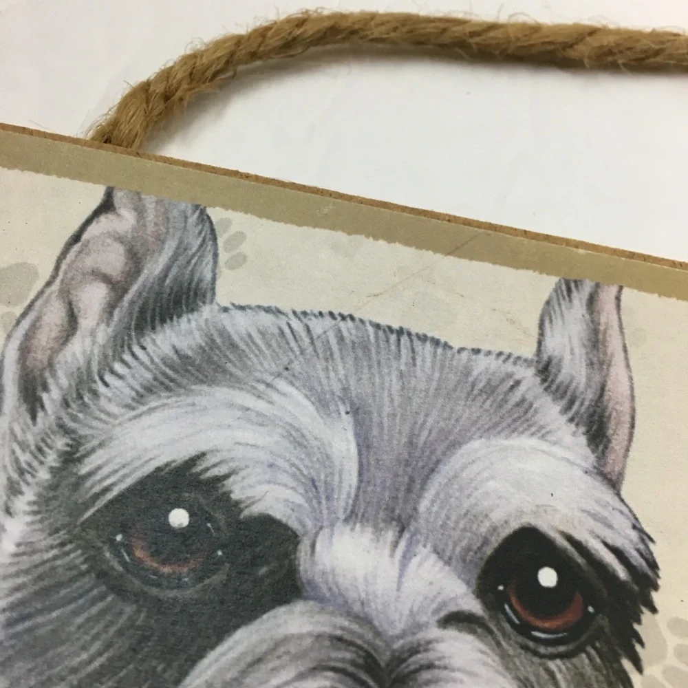 A Spoiled Rotten Schnauzer Lives Here Wood Wall Sign 10x5 Dog Lover Raffia Rope